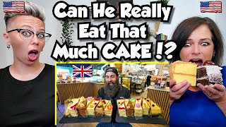 American Couple Reacts: Beard Meats Food: TRYING TO BREAK THE CAKE SLICE RECORD IN LONDON! *INSANE!*