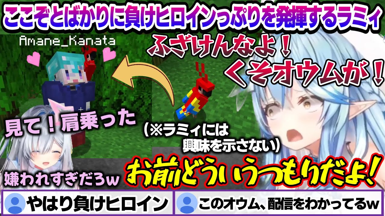 マイクラでかなたんとオウムをとりに行ったら、ここぞとばかりに負けヒロインっぷりを発揮するラミィちゃんｗ【雪花ラミィ/ホロライブ/切り抜き/らみらいぶ/雪民】