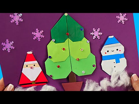 3 идеи Новогодние поделки для детей Оригами из бумаги