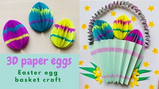 3D Easter Paper Eggs With Basket | How to make easter eggs with paper | Easter Egg Basket Craft
