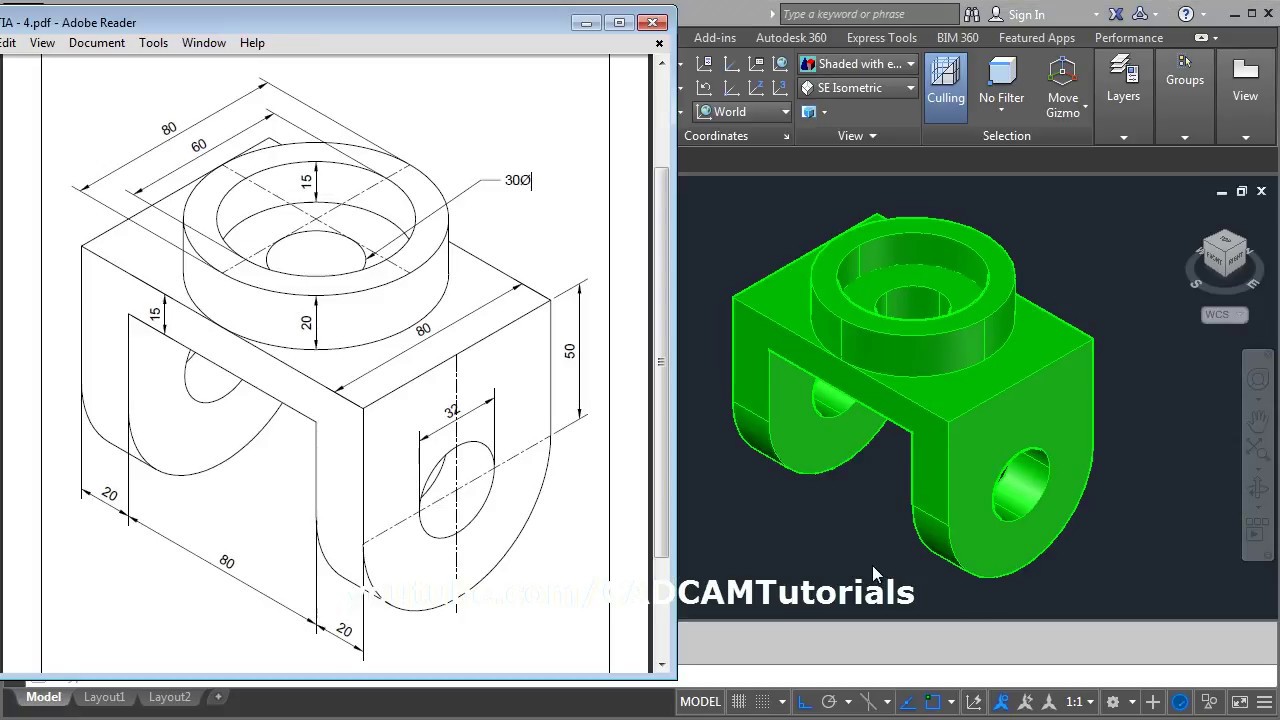 AutoCAD 3D Practice Mechanical Drawing Using Box Cylinder Command 