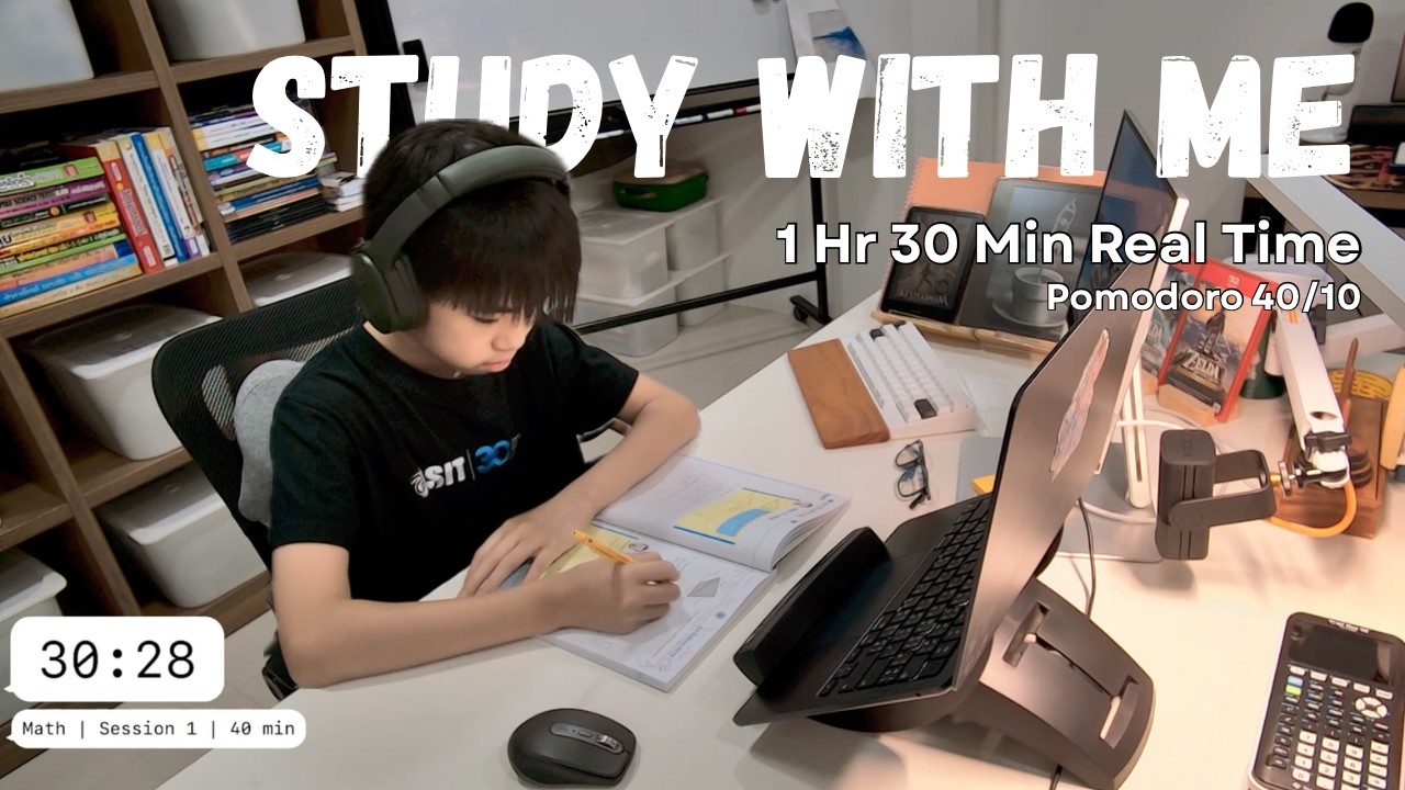 Study With Me | 1 Hr 30 Min Real Time | Pomodoro 40/10 | No Talking, No Music | Math | Pencil