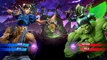Ryu & Chun-Li VS Arthur & Hulk (Hardest AI) - Marvel vs Capcom: Who is The Best?