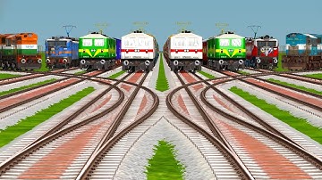 Eight Indian Trains Passing At Curved Branched Railroad Tracks | train videos indian railways games