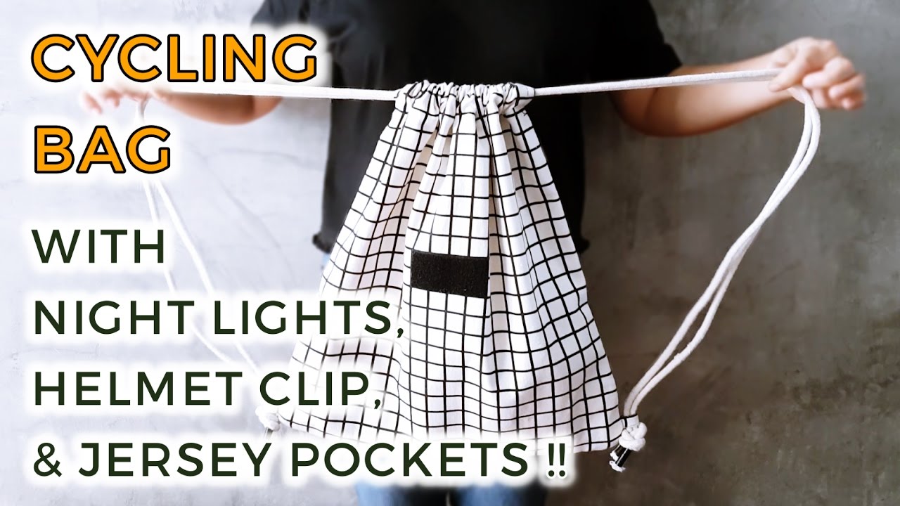 DIY Cycling Drawstring Backpack with Jersey Pockets, Helmet Clip