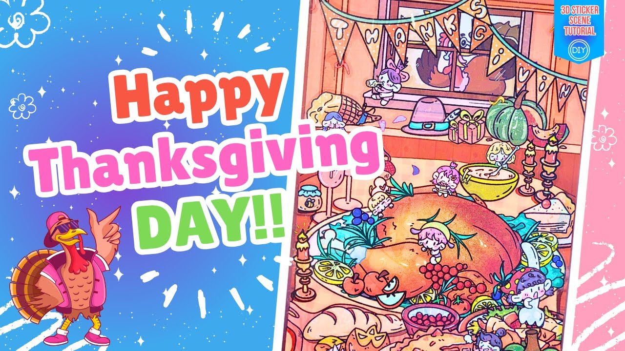 I Made A Happy Thanksgiving Day 3D Sticker Scene | DIY Craft Tutorial