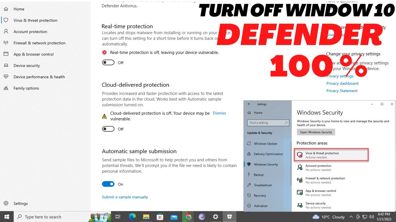 How to Disable or Enable Windows Defender on Windows 10 !2023! - YouTube