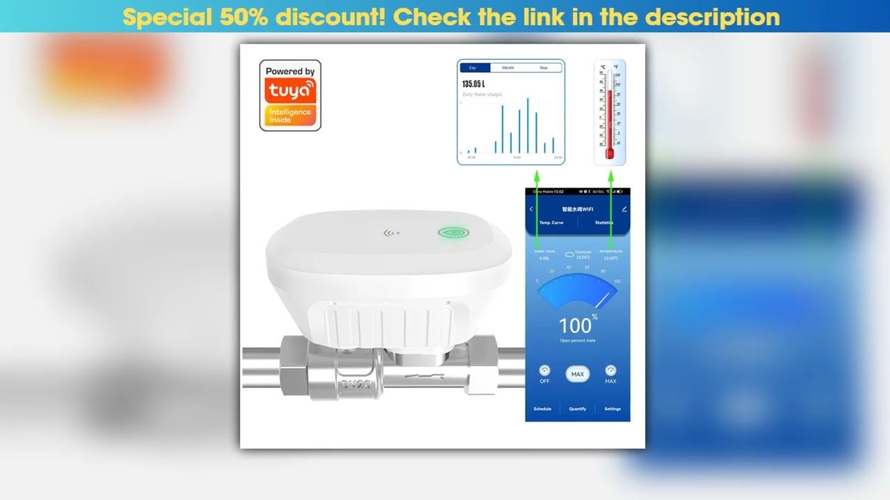 Tuya Smart WiFi Water Valve Water Meter Water Flow Rate Water Temperature Display Timer Smart Life