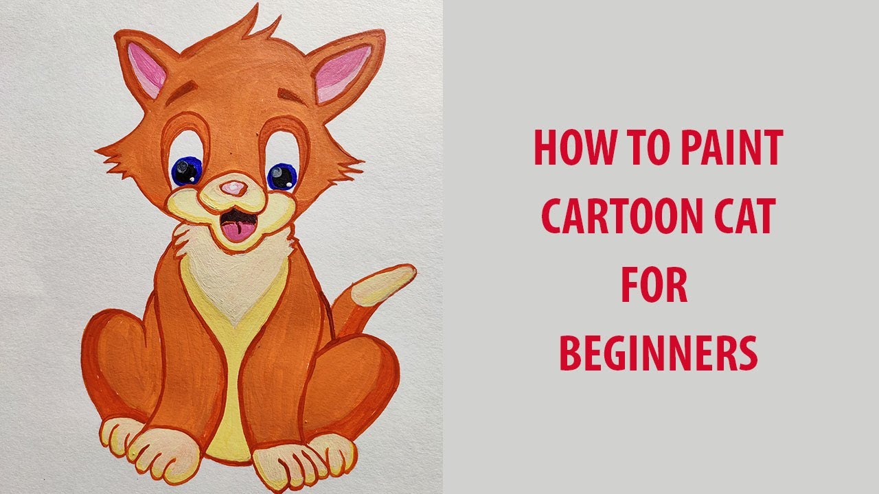 How to Draw a Cartoon Cat Sitting | Acrylic Paint - YouTube