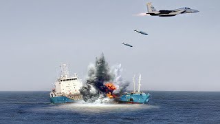 Skilled US Fighter Jet Pilot Drops Scary Bombs \& Sinks Massive Ship at Sea During Training