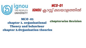 MCO-01 CHAPTER -1 Organizational Theory and Behavior PART -1 #ignou #mcom #mco #malayalam