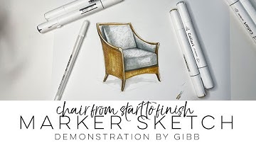 How to draw and render with markers, sketch a chair, time lapsed with instruction