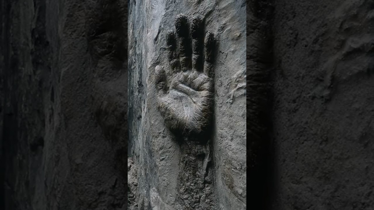 Этот гигантский отпечаток руки был найден на высоте 60 футов над скалой