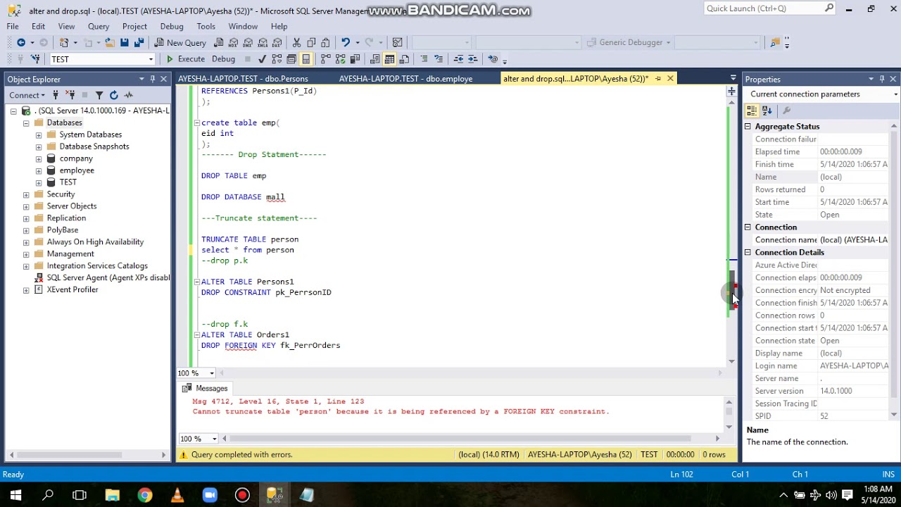 SQL Drop and Truncate statement and Drop constarints 00 00 04 00 09 30 ...