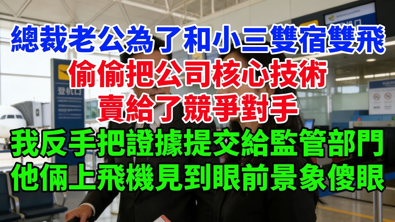 總裁老公為了和小三雙宿雙飛，偷偷把公司核心技術賣給了競爭對手，我反手把證據提交給了監管部門，他倆上飛機時見到眼前景象傻眼了#故事頻道#情感故事#家庭故事#婆媳