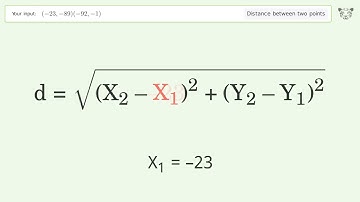 Find the distance between two points p1 (-23,-89) and p2 (-92,-1): Step-by-Step Video Solution