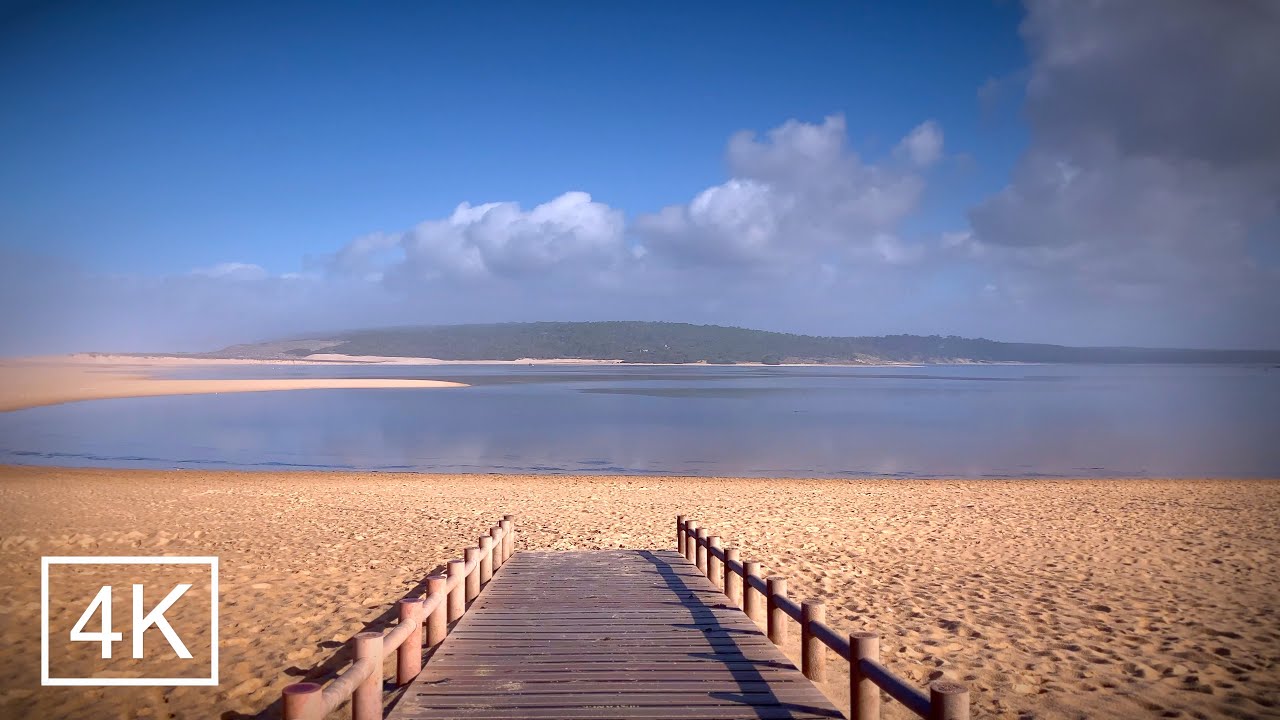 4K ASMR Ocean Walk - Big Waves - Lagoa de Albufeira - Meco, Sesimbra, Portugal - Winter Feb 2021