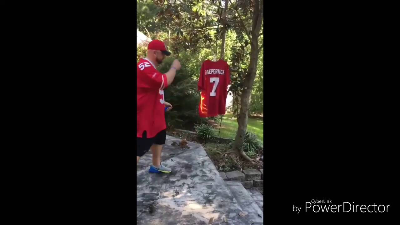 49ers fans burn kaepernik jerseys to the national anthem 