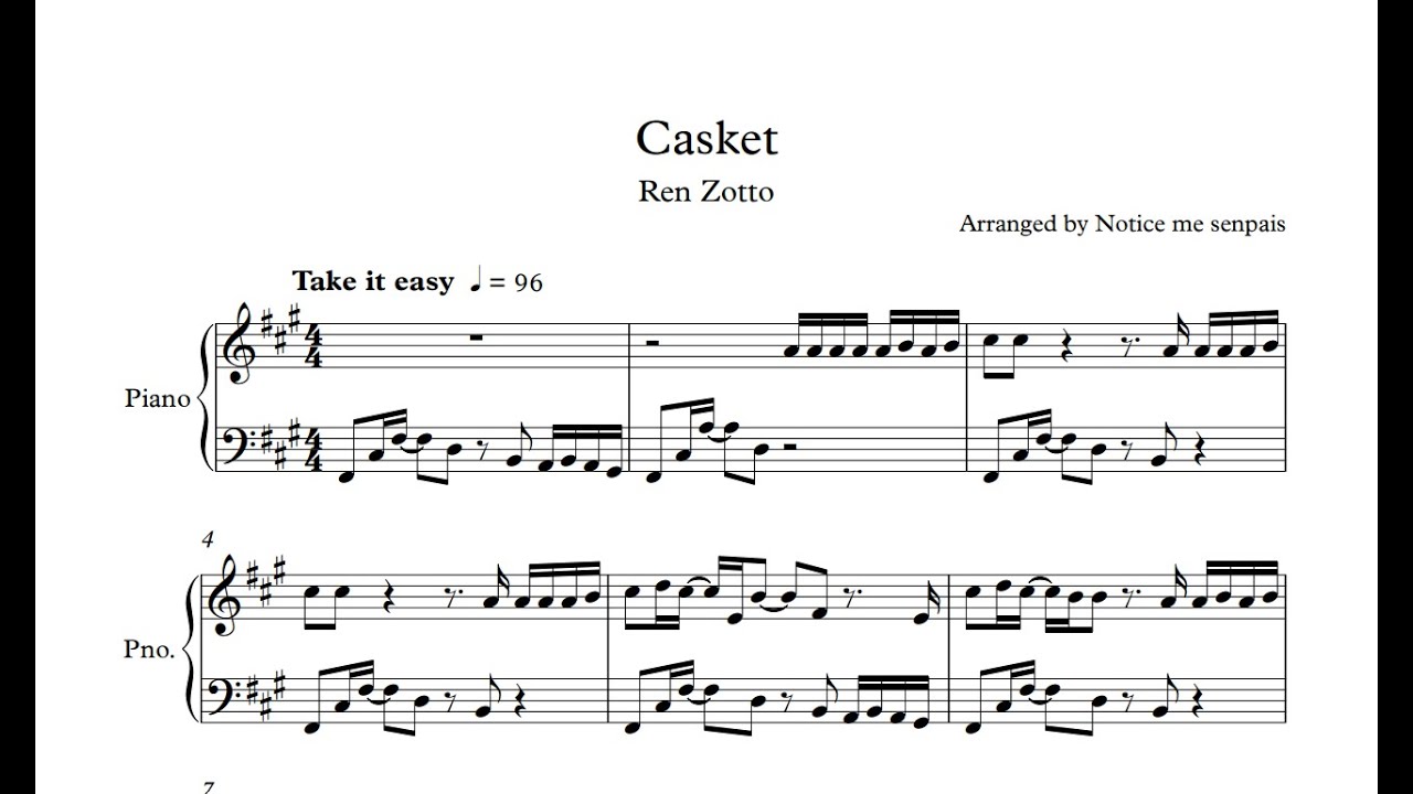 【Casket  - Ren Zotto】im back from the dead Piano Cover