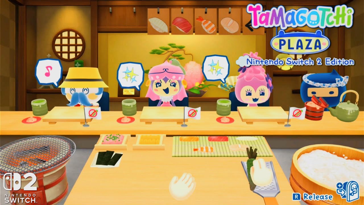 Tamagotchi Plaza: Sushi Shop Mini Games & One, Two, Three Customers - Switch 2