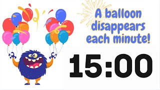 15 Minute Timer: Disappearing Balloons Monster Theme