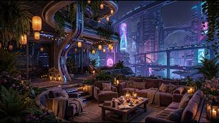 Cozy Cyberpunk Multi-Level Terrace with Neon City View | 3 Hours Ambient for Sleep & Focus | 4K screenshot 4