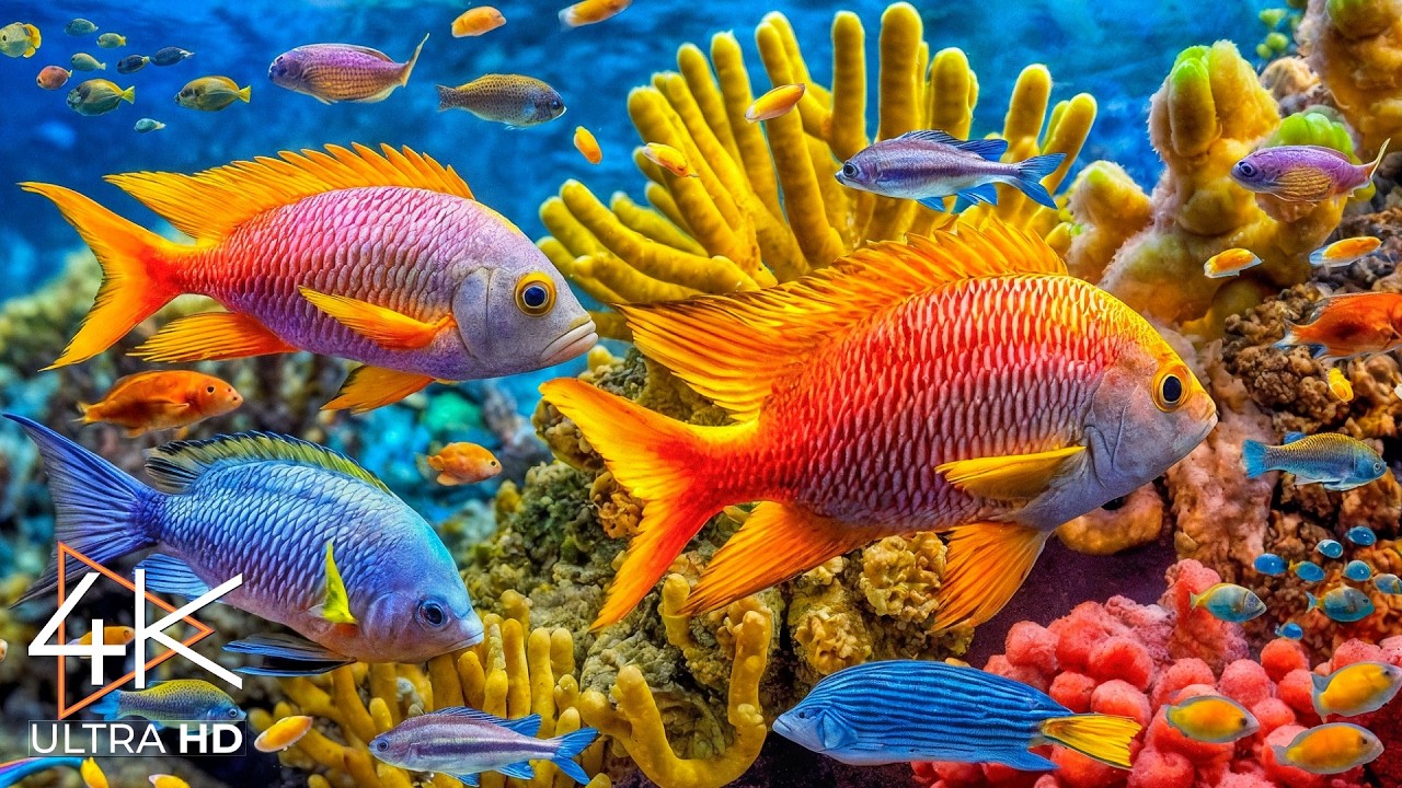 Океанский аквариум 4K (ULTRA HD) - Красочные коралловые рифовые рыбки и расслабляющая музыка для сна