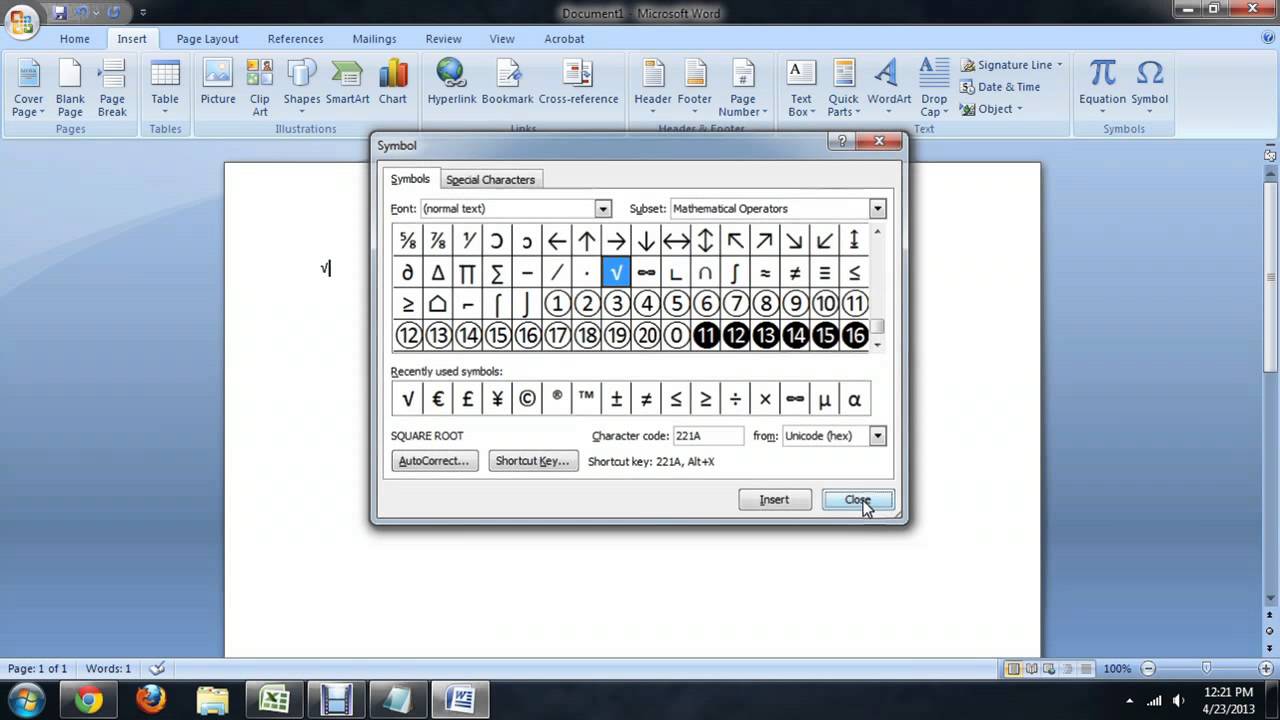 How to Type Numbers With the Square Root Symbol Using Microsoft Word : Tech  Niche