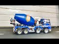 Lego truck drag race challenge on treadmill concrete mixer truck in gym