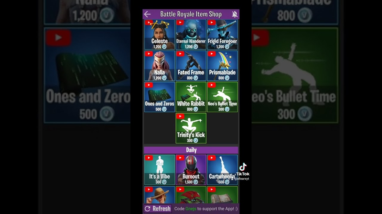 Fortnite New Item Shop Update showcase and available now use code xfearx