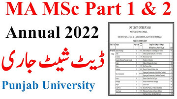 MA MSc Part 1 & 2 Annual 2022 Official Date Sheet Announced Punjab University | Pu MA MSc Date Sheet
