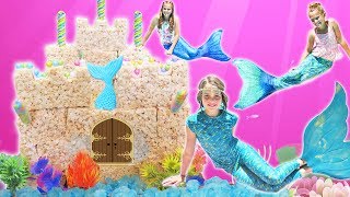 Real Mermaid Swimming Pool Party | Chef Ava How to Make Rice Krispy Castle: Kids Cooking and Crafts