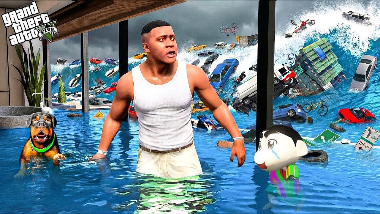 Franklin's House Destroyed by Giant Tsunami in GTA 5 | SHINCHAN