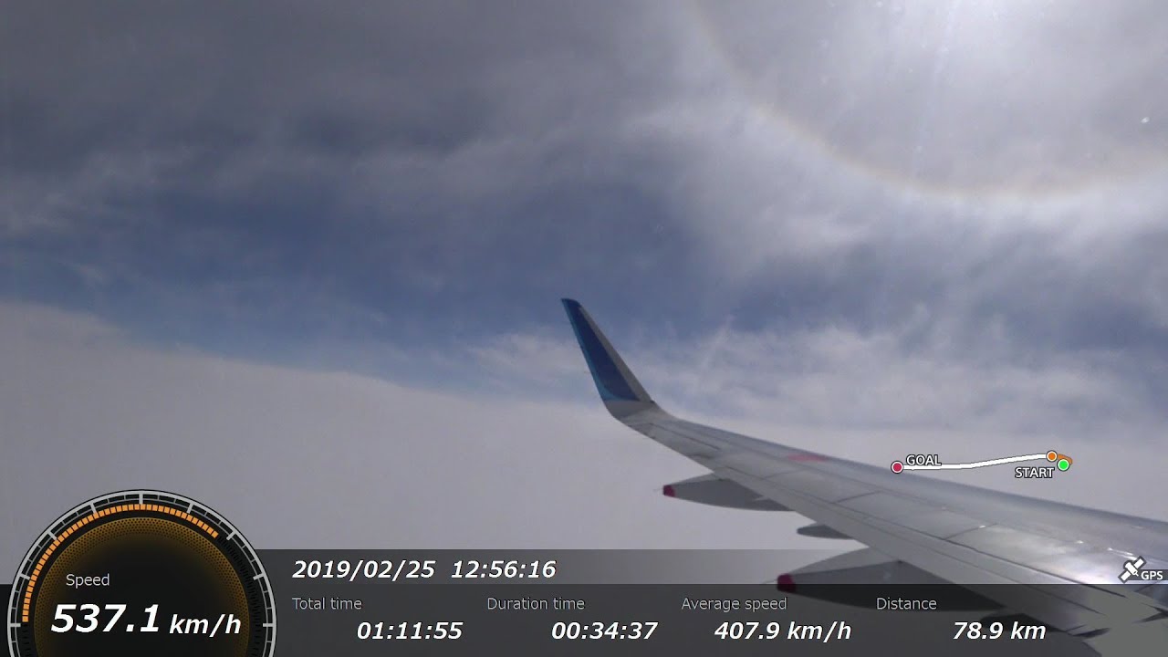 【GPS速度計 機窓映像②】『ANA1087 羽田→米子便』富士山・日暈（ハロ）