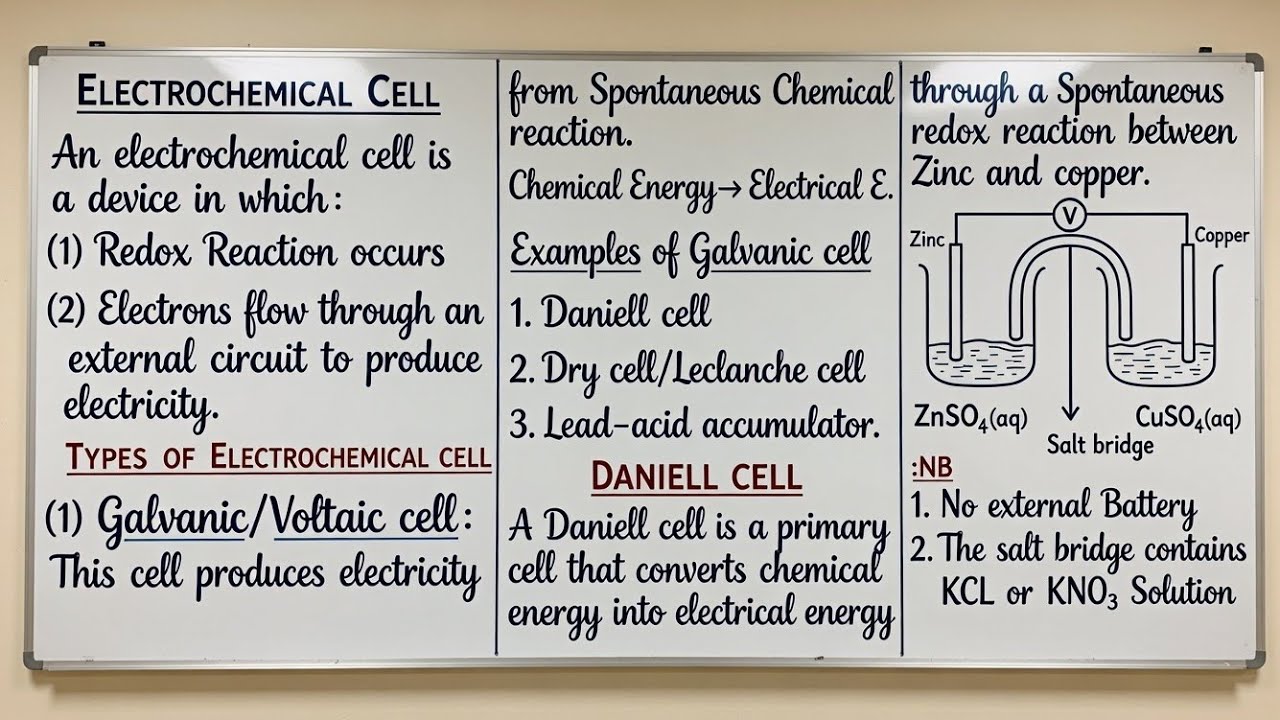 Electrochemical Cells (JAMB CHEMISTRY) | Galvanic/Voltaic Cell | Daniell Cell | Leclanche cell