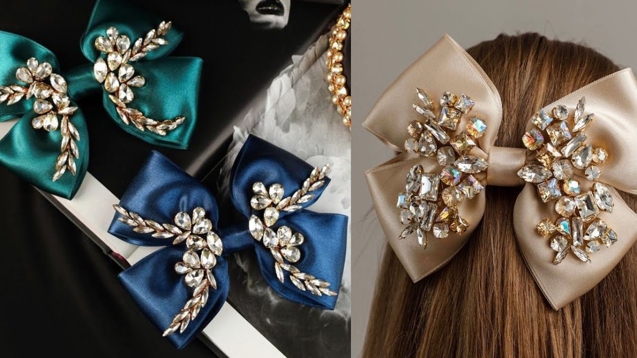 DIY fabric bow hair clip with gemstones | DIY hair bow making
