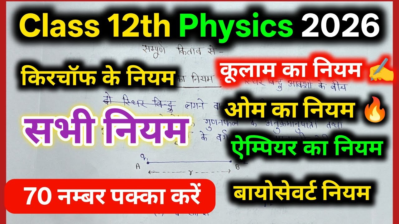 Class 12th Physics सभी महत्वपूर्ण नियम / कूलाँम नियम, ओम का नियम , किरचॉफ के नियम, बायोसेवर्ट नियम