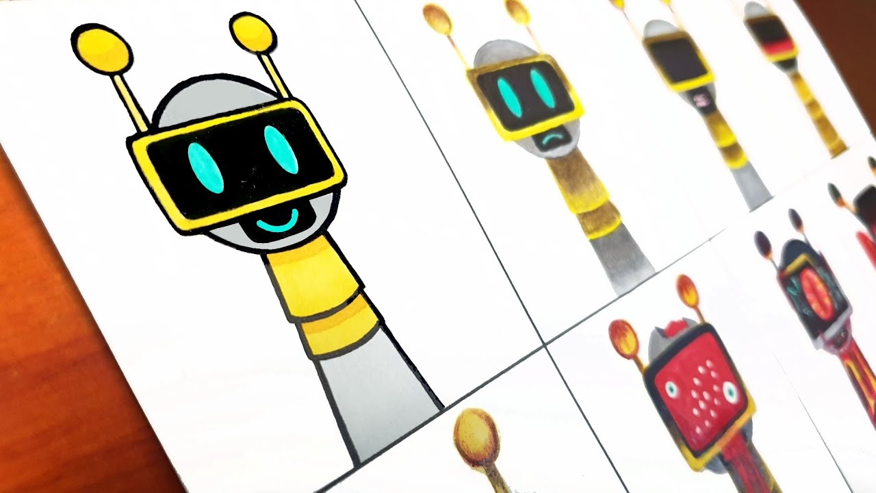 Drawing All Phases FUN BOT Sprunki from Level 1 to Max Levels 8 ...