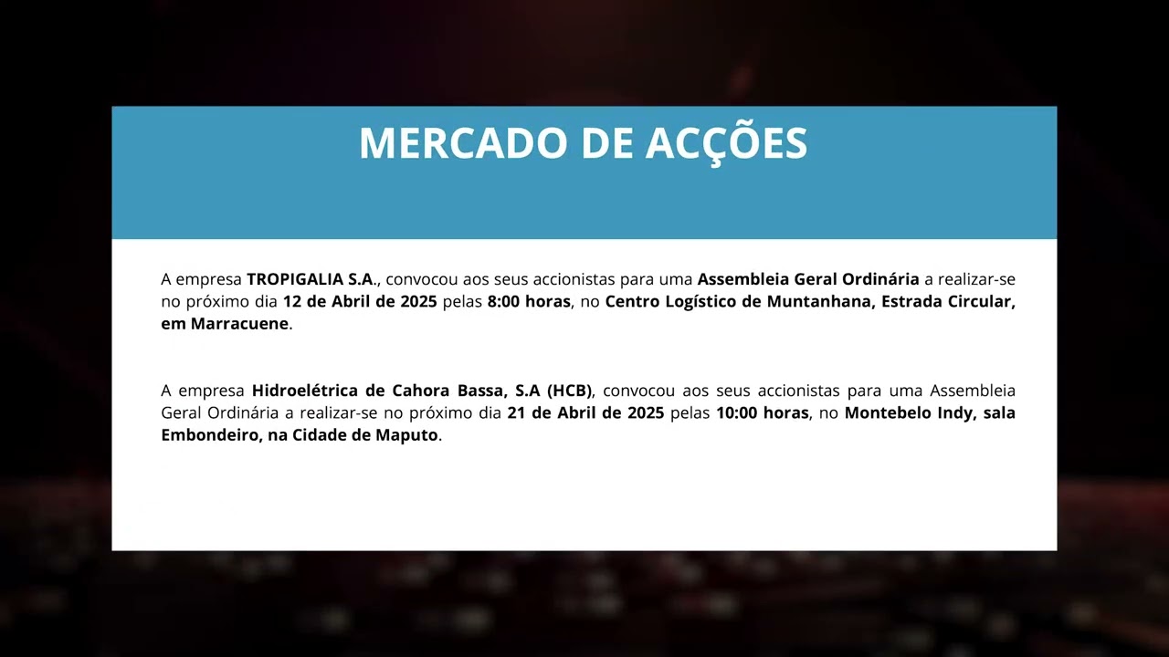 MERCADO CAPITAL |  BOLETIM DE COTAÇÕES BVM | QUARTA-FEIRA (02/04) | MBC TV