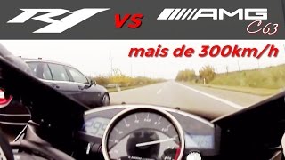 Autobahn: Yamaha R1 vs +530HP Mercedes-Benz +300km\/h with traffic