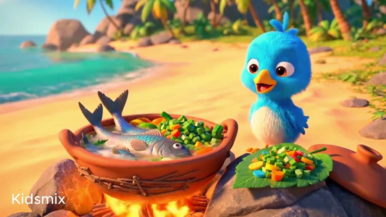 A Tiny Bird’s Peaceful Fish Soup Cooking on the Beach 🌊