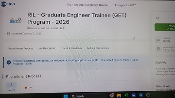 RIL Graduate Engineer Trainee (GET) Program 2026 | Reliance Industries Limited | Quizes With Answer