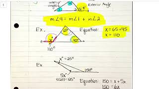5-3 Exterior Angle Theorem - video notes and skills practice examples