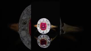 Antique Edwardian Natural No Heat Burmese Ruby And Diamond Halo Cluster Ring Profile
