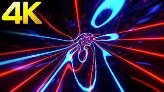 9 Hour - VJ LOOP NEON Blue & Red Waves Light Rays Tunnel Abstract Background- Motion 4k Screensaver