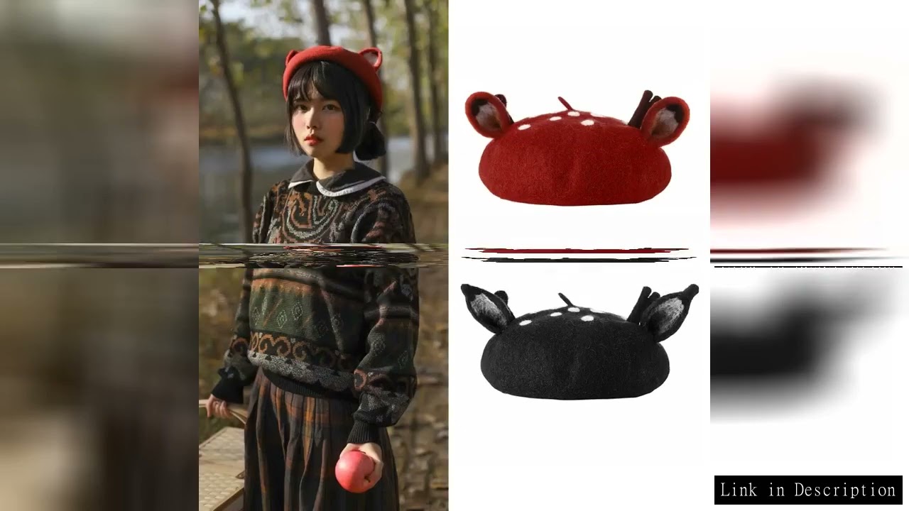 Women Christmas Beret Cap Cute 3D Reindeer Antler Ears Faux Felt Painter Hat KLV New Fashion