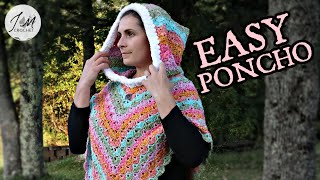 Easy Crochet Poncho, Shells of One-Color Poncho Pattern #crochetponcho