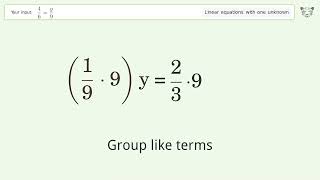Linear equation with one unknown: Solve 4/6=y/9 step-by-step solution