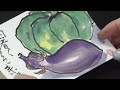 絵手紙入門　楽しく簡単に四季を描こう　カボチャとナスとむぎわら帽子　How to draw a picture