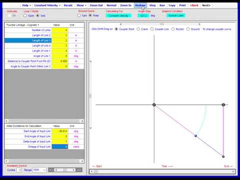 Four Bar Linkage Synthesis using Linkage Software. - YouTube